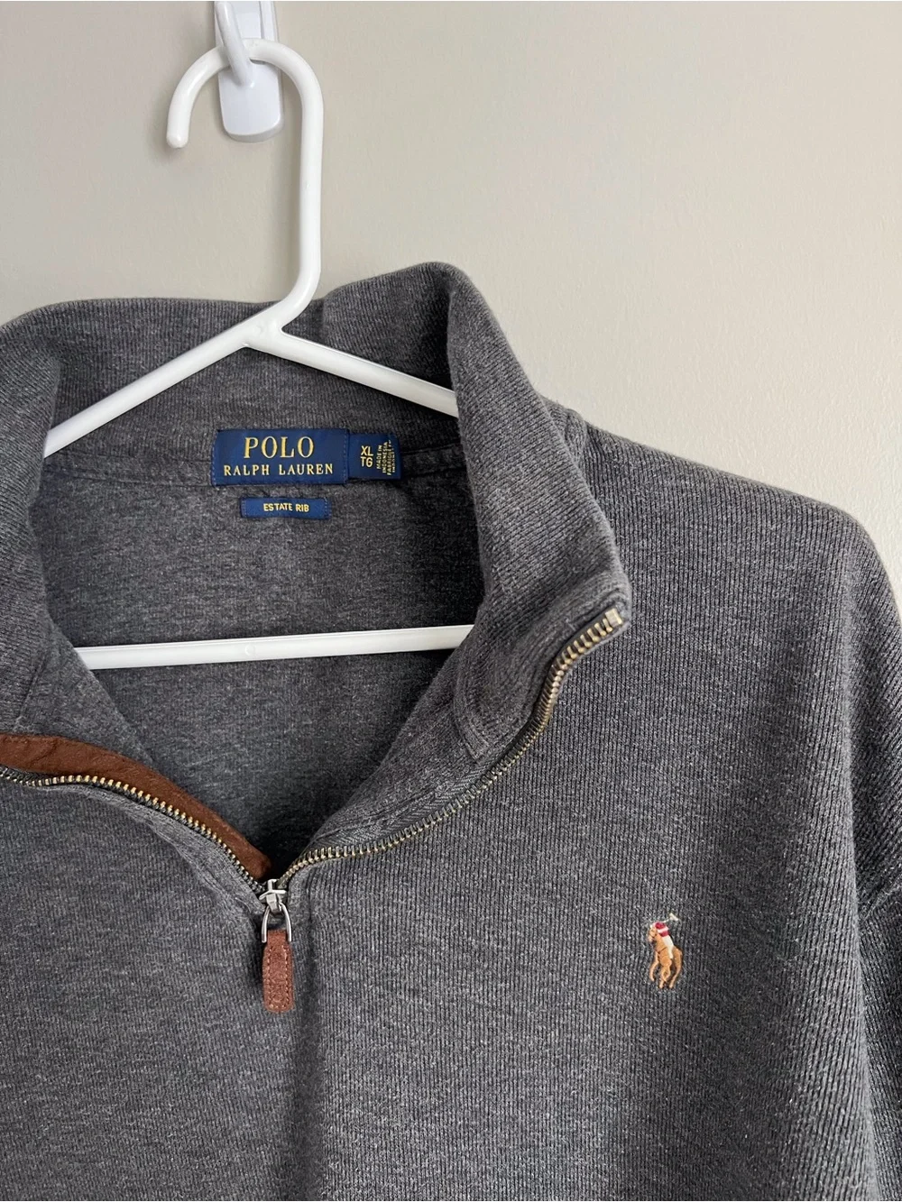 Polo Ralph Lauren Men’s Grey Quarter Zip Pullover Estate Rib Cotton Preppy Sz XL